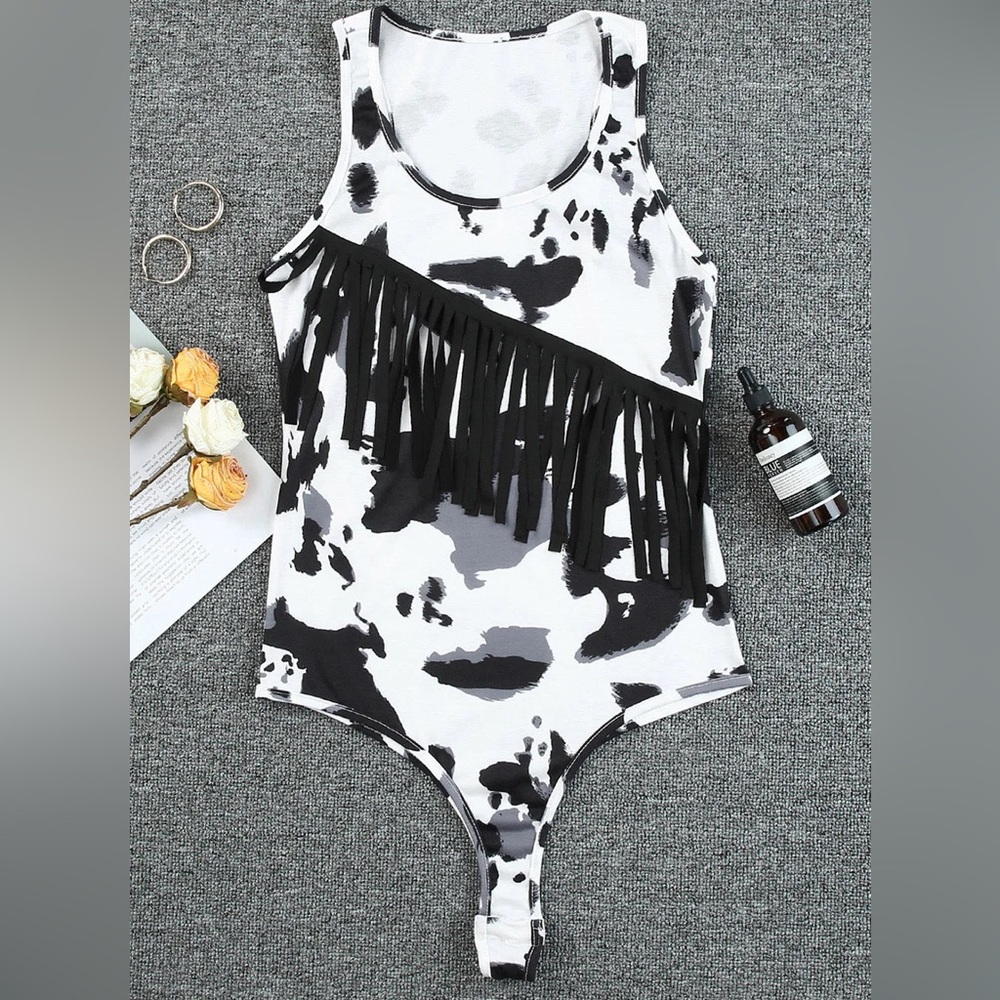 Cowprint with Fringe detail bodycon top size M